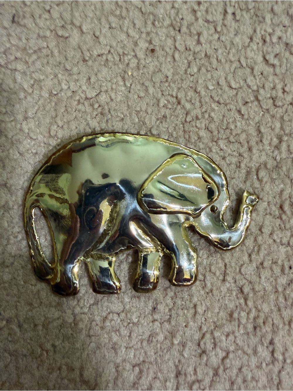 Vintage Large Silver &Gold Tone Elephant Brooch Pendant Trunk Up Lucky Statement